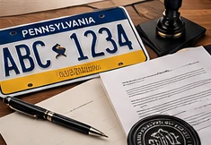 Pennsylvania license plate and notary documents